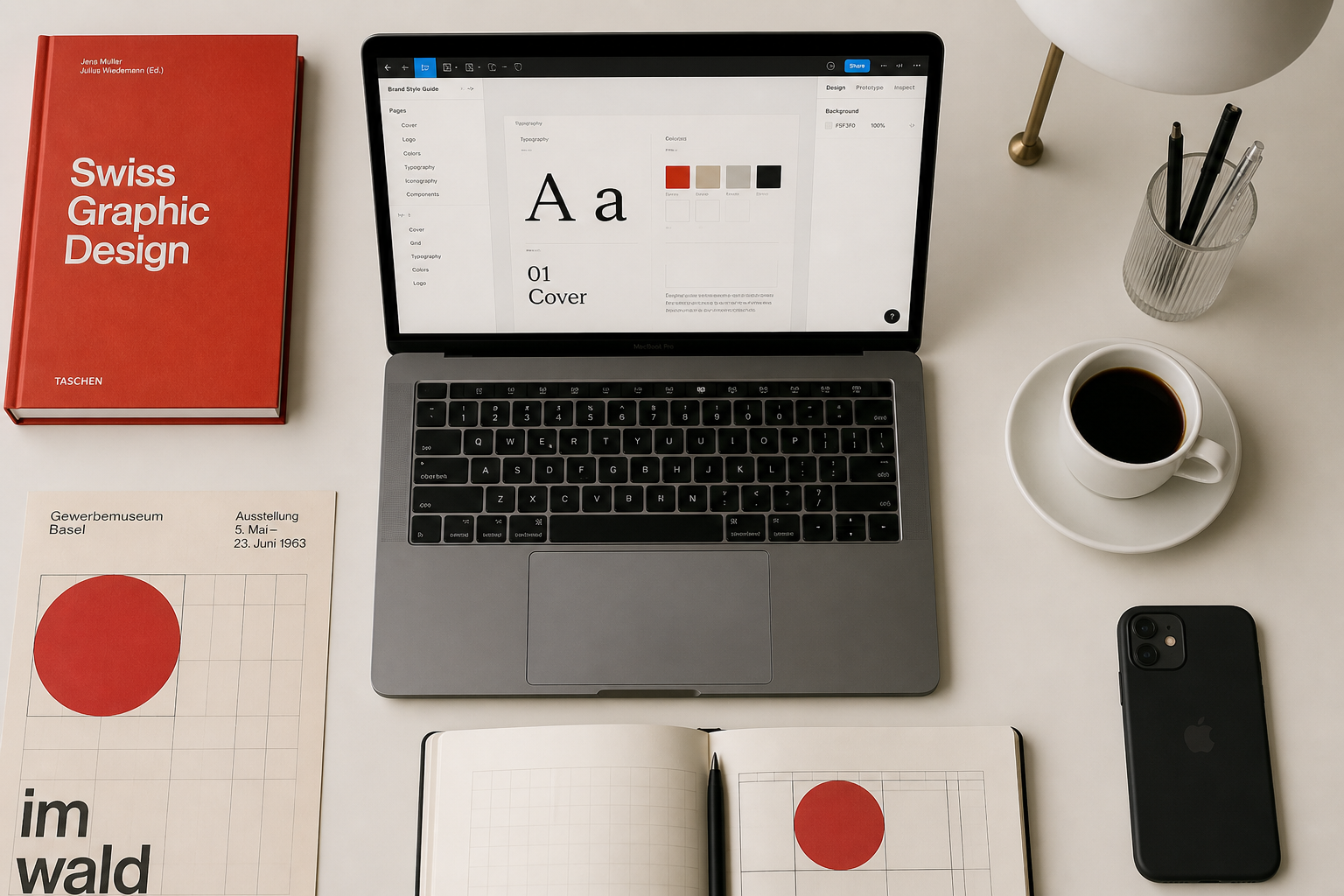 [Example] Minimal designer workspace with MacBook and design tools