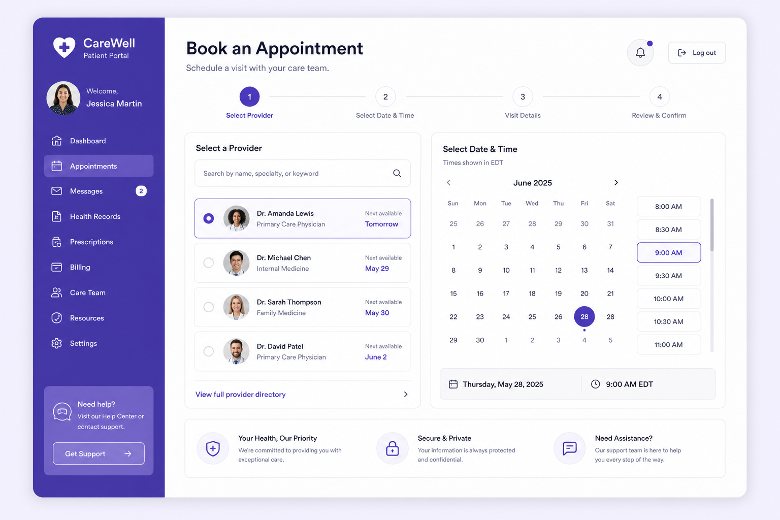 [Example] Nova Health patient portal UI design